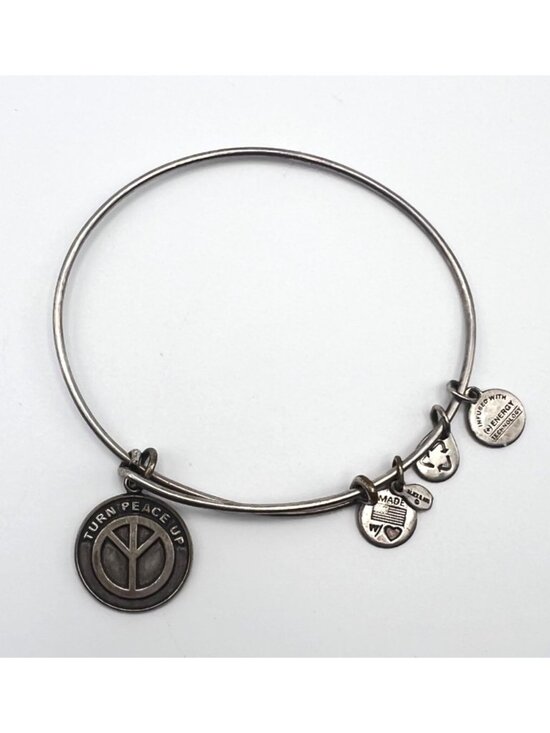 Jewelry - Alex And Ani 2014 Turn Peace Up Silver Tone Adjustable Charm Bangle Bracelet